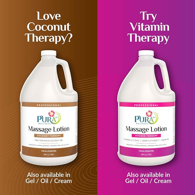 Coconut Therapy 1 Gallon Massage Lotion, Coconut Oil, Professional, Massage Therapy, Deep Tissue, Unscented, Natural Ingredients, Skin Hydrating, Moisturizing, Muscle Relief, for Bruising