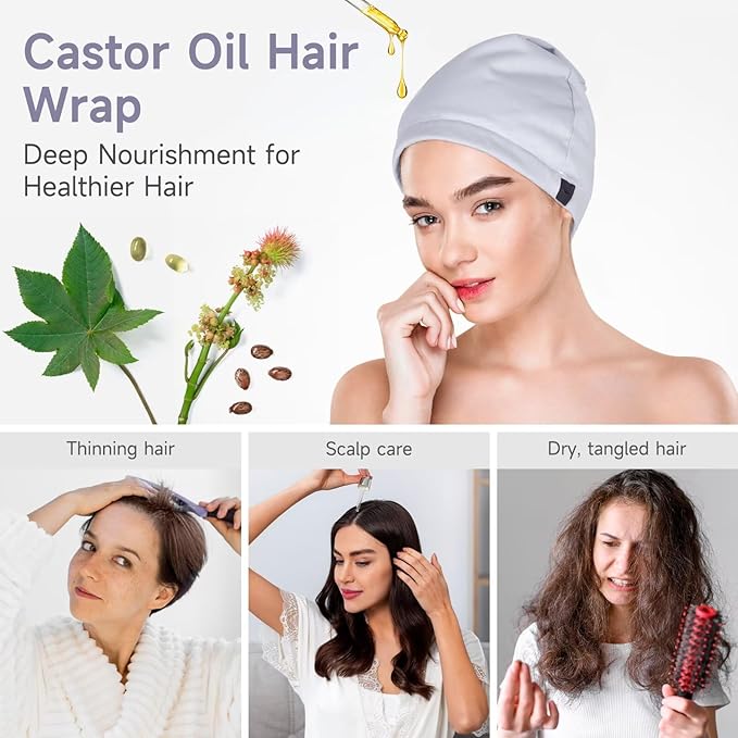 Castor Oil Pack Wrap Overnight Hair Wrap for Sleep Reusable Hair Cap Cover for Treatment of Thinning, Balding, Dry, and Damaged Hair (Oil Not Included)