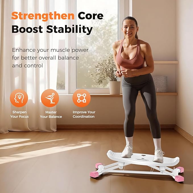 Balance Board for Full Body Workout, Wobble Board with LCD Monitor & Resistance Bands, 300 lbs Capacity Portable Rocker Board for Home Gym, Cardio, Core & Leg Training
