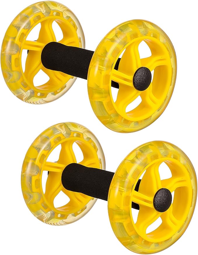 Kisangel Twin-wheel Ab Roller Fitness Device with Anti-slip Handles for Core Strengthening and Weight Loss, Yellow Abdominal Exercise Equipment for Home Workout and Muscle Toning