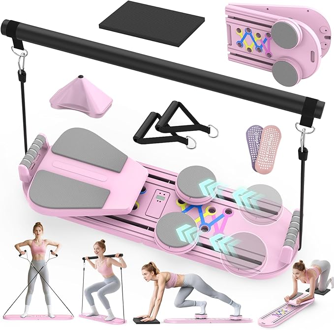 Pilates Board Pilates Reformer Set for Women, 7 in 1 Foldable Pilates Equipment with Timer, Portable Pilates Machine for Home Workout, Fitness, Exercise, Ab, Core