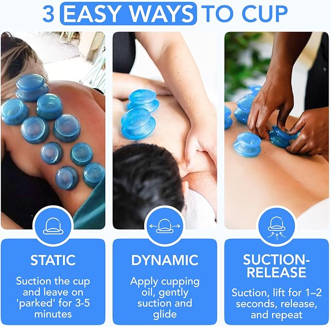 Silicone Cupping Therapy Set Professional Massage Cupping Cups for Cupping Therapy 4 Cup Kit for Massage, Myofascial Release, Cellulite Reduction (Lure Blue)