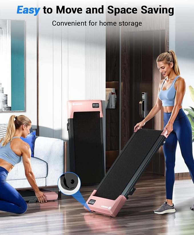 DeerRun Under Desk Walking Pad Treadmill with 6% Manual Incline, 0.6-3.8 MPH Walking Speed, 2.5 HP, 300 lb Capacity, App & Remote Control, for Home Office & Small Spaces