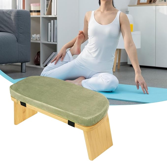 Meditation Bench Prayer Bench with Soft Cushion Wooden Comfortable Portable Folding Kneeling Stool Prayer Stool, Green
