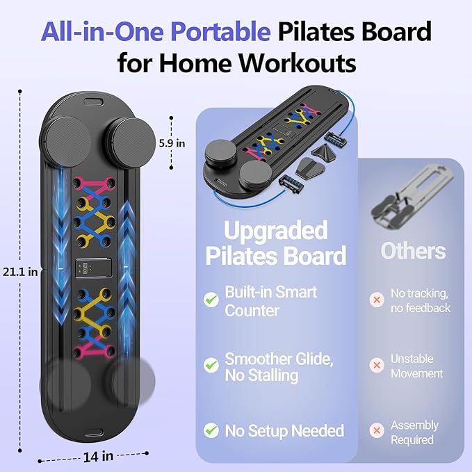 2025 Updated Pilates Board, Portable Pilates Reformer Machine for Home Workout, Easy-to-Use Pilates Sliding Board for Full Body Toning, Lightweight Fitness Gear for Beginners & Busy Moms
