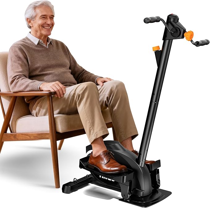 Mini Elliptical, 3-in-1 Elliptical Machine with Handlebars & Resistance Bands, Adjustable Magnetic Resistance & LCD Display, Portable Step Machine Peddler Exerciser for Senior Home Workout