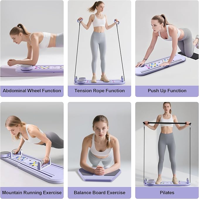 6 in1 Pilates Board, Multi-Purpose Pilates Reformer Set, Foldable Abdominal Board, Pilates Reformer Board for Home, Workout Equipment, Abs Workout Equipment, Core Workout Equipment