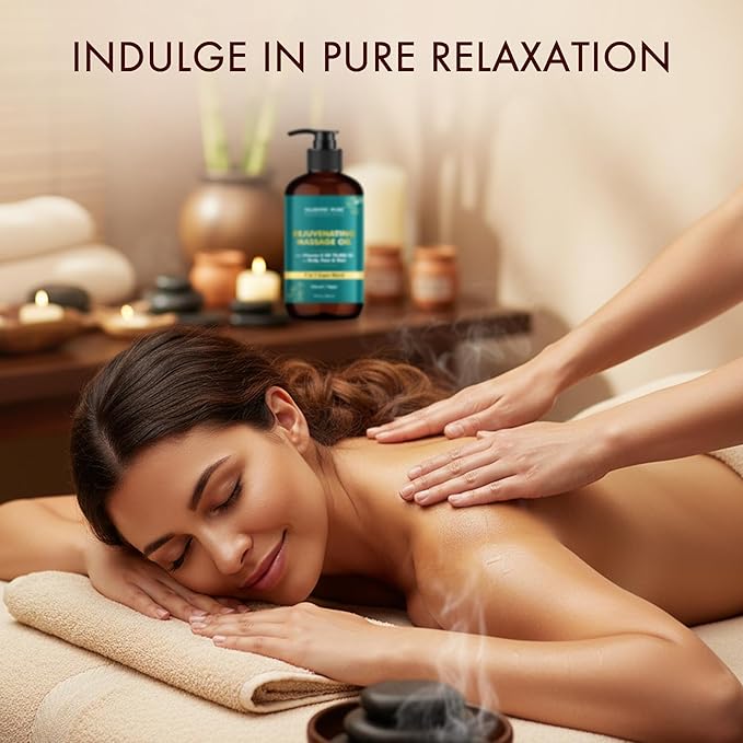MAJESTIC PURE Vitamin E 70k Blend Massage Oil for Massage Therapy- Refreshing and Relaxing- Natural Oils with Almond, Jojoba, Argan & Avocado for All Skin Types- Men and Women Massage Lotion- 8 fl oz