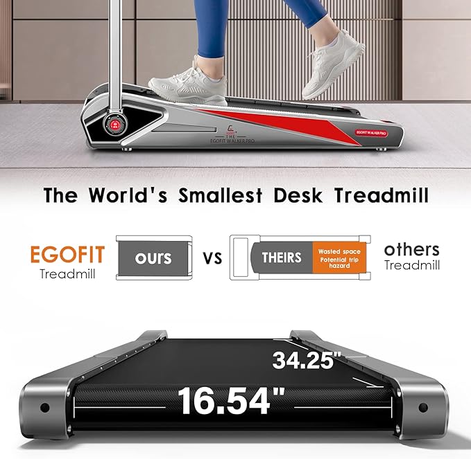 Egofit Walker Pro/Plus Smallest Under Desk Treadmill Walking Pad, Small & Compact Walking Treadmill with Fixed 5% Incline to Fit Desk Perfectly and Home & Office with APP & Remote Control