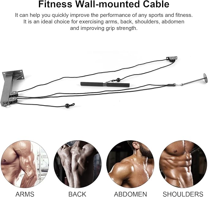 Wall Mount Stand with Pulley Cable Attachment for Arm Strength Training and Workout Equipment