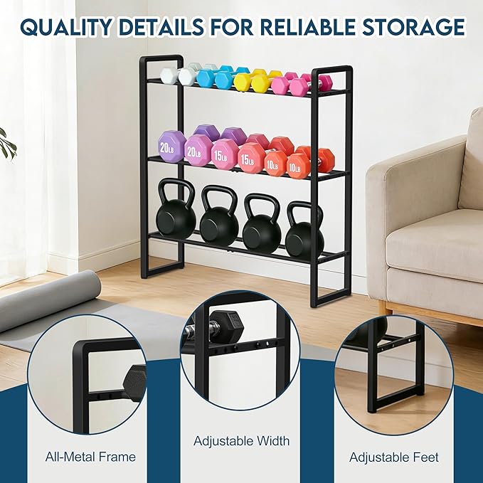 LOFTEY 3 Tier Dumbbell Rack, Weight Rack for Home Gym Dumbbells, 330 Lbs Capacity Weight Holder, Dumbbell Rack Stand Only