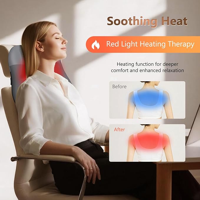 belhope Back Massager with Heat, Cordless Back Massage for Pain Relief Deep Tissue, 4D Shiatsu and Percussion Massage, Lower Back Massager for Office Chair, Mother's Day Gifts for Women Men, Grey