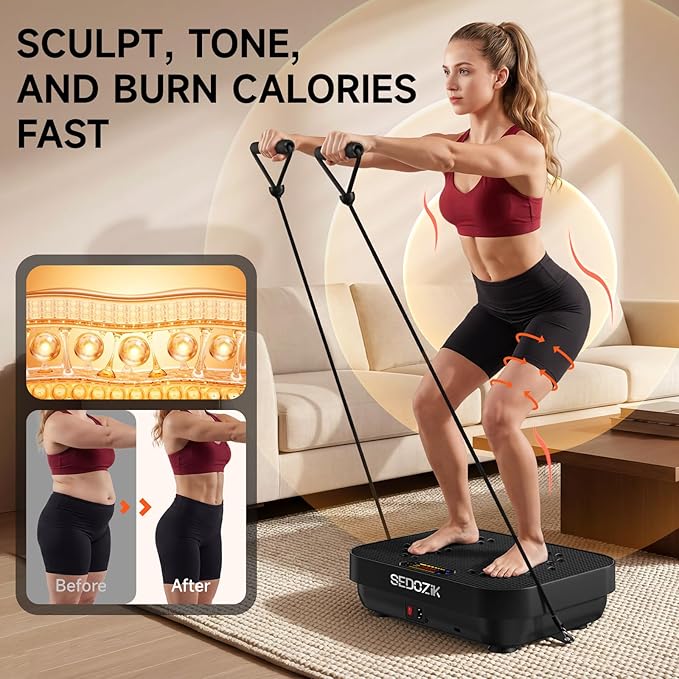 Vibration Plate Exercise Machine, 450lb Capacity Whole Body Vibrating Plate for Lymphatic Drainage, Shaker Board Platform for Weight Loss with Resistance Bands Bluetooth 120 Speeds