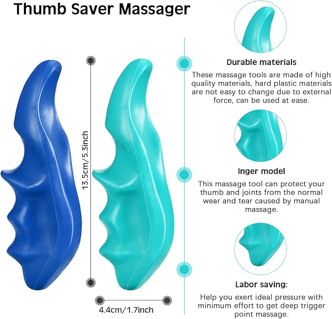Nuanchu 2 Pcs Blue and Green Thumb Saver Massage Tool Deep Tissue Massager for Pressure Reflexology Professional Neck Shoulder Back Foot Stress Relief