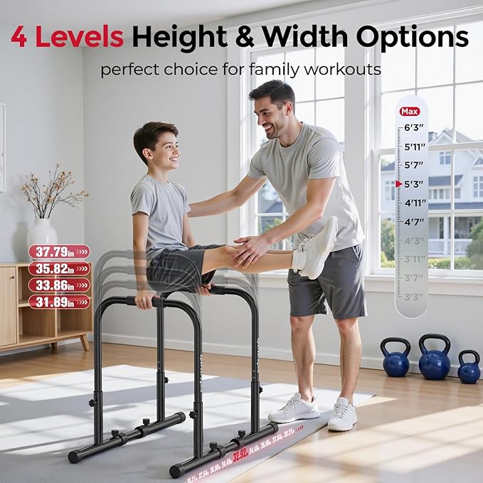 Sportsroyals Adjustable Dip Bar Station, Heavy Duty Parallette & Parallel Bars, 400LBS Stable Dip Stands for Home Gym, Calisthenics & Upper Body Workout Equipment