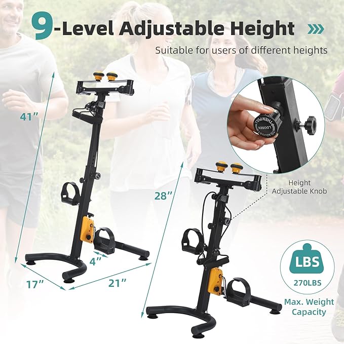 MEETWARM Pedal Exercise Bike for Seniors, Hand Arm Leg & Knee Peddler Adjustable Fitness Equipment, Folding Recovery Physical Therapy Home Exercise Bike for Elderly, Portable Bicycle Exerciser Machine