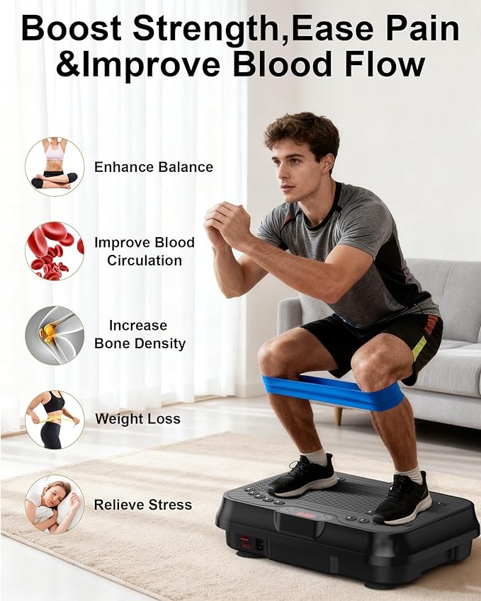 Shake Plate, Vibration Plate Exercise Machine for Lymphatic Drainage, 400 Lbs Capacity Whole Body Vibrating Plate Workout with Fitness Resistance Bands, Max Vibrating Frequency 250/Min for Weight Loss