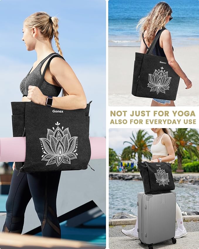 Gonex Yoga Mat Bag, Large Tote Bag with Multi Pockets for Women Men, Canvas Mat Carrier, Full Zipper Easy Access for Pilates Gym Travel