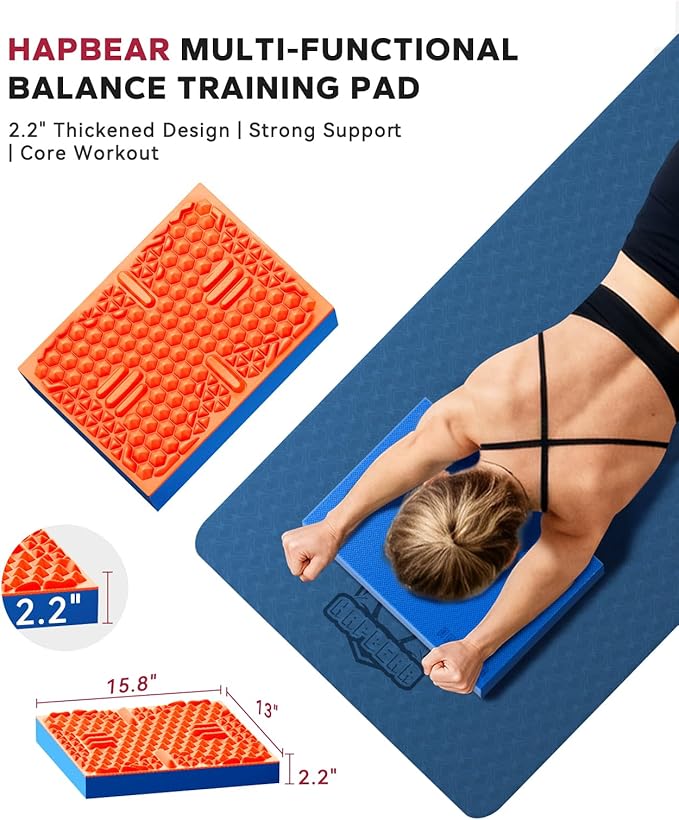 HAPBEAR Exercise Balance Pad - 15"x12" Non-Slip Textured Foam Balance Pad with 2-in-1 Stability & Massage - 2.2" Thick TPE Layer with Soft Cushioning + EVA Massage Layer for Physical Therapy, Core Training & Massage