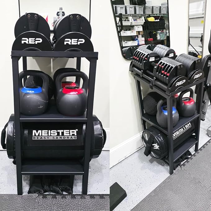 Commercial Heavy Duty Adjustable Dumbbell Stand & Kettlebell Stand, Adjustable Dumbbell Weight Rack, Kettlebell Storage Rack, Weight Rack for Garage/Home Gym/Commercial with Non-Slip Base, Anti-Tip Safety & Space-Saving Design, Weight Capacity 500/600/...