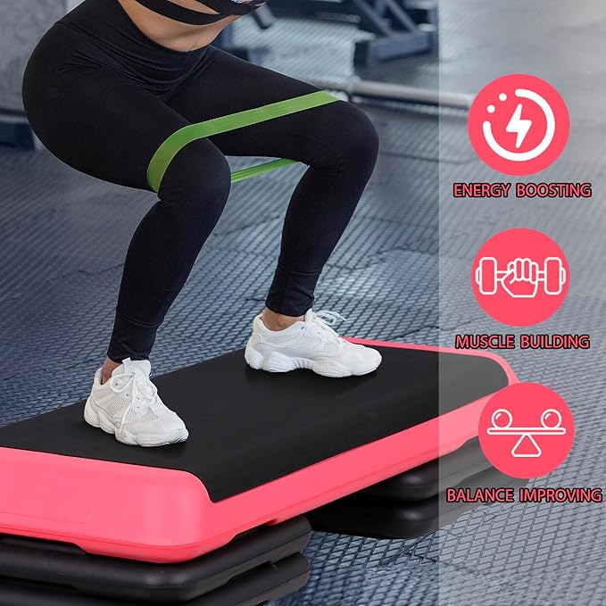 Adjustable Workout Aerobic Stepper, Exercise Step Platform Trainer with 4 Risers,Non-Slip Surface for Home Gym Workout Training