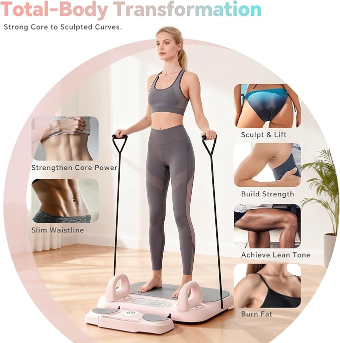 SHIJING Pilates Reformer Board，6-in-1 Foldable Pilates Equipment for Home Workout with Timber，Core& Full Body Training for Women