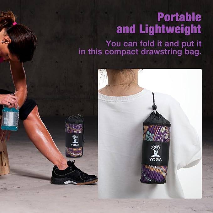 MoKo Yoga Towel, Non Slip Hot Yoga Mat Yoga Blanket Printing Pattern Quick Dry with Corner Pocket for Bikram, Pilates, Gym Workout, Outdoor Picnic, Purple Mandala