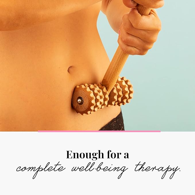 T-Shape Massager with Grooved Rollers, Multi-Functional Body Roller for Cellulite Reduction, Eases Muscle Tension and Supports Skin Health, Natural Muscle Roller