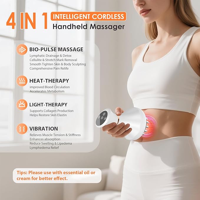 Lymphatic Drainage Massager, Anti-Cellulite Massager For Body Cellulite and Thigh & Belly Stretch Marks Reduction, Handheld Massage tools for lymphedema & lipedema, Sciatica Nerve pain relief Devices