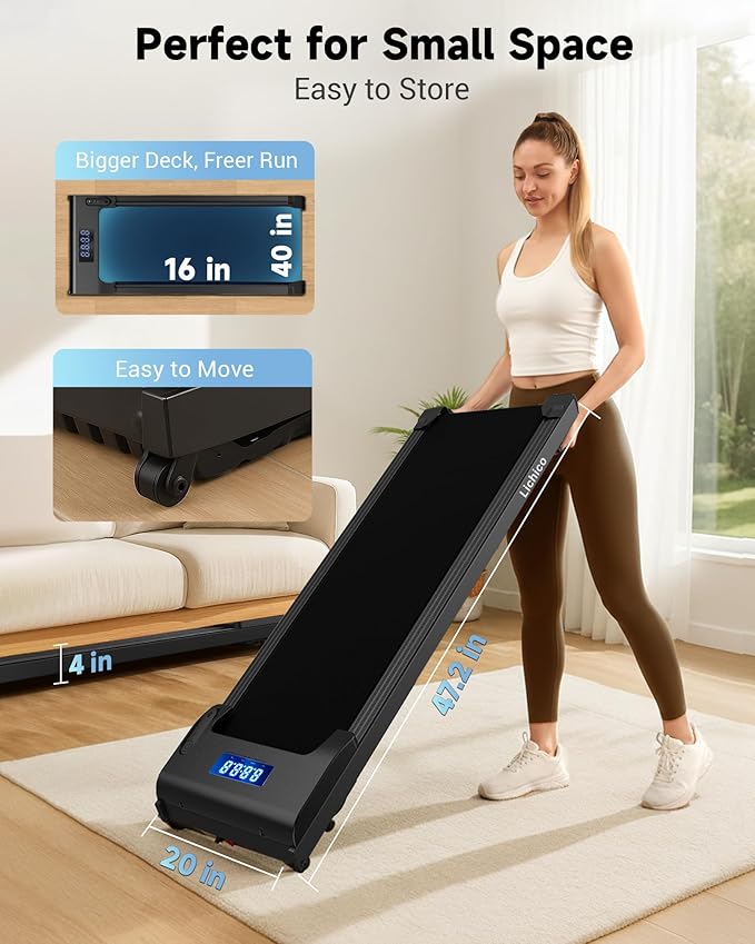 Lichico NeoSilent Walking Pad Treadmill Under Desk for Home with BLDC Core and Extra-Large Belt, App and Remote Control, Portable and Compact for Small Space