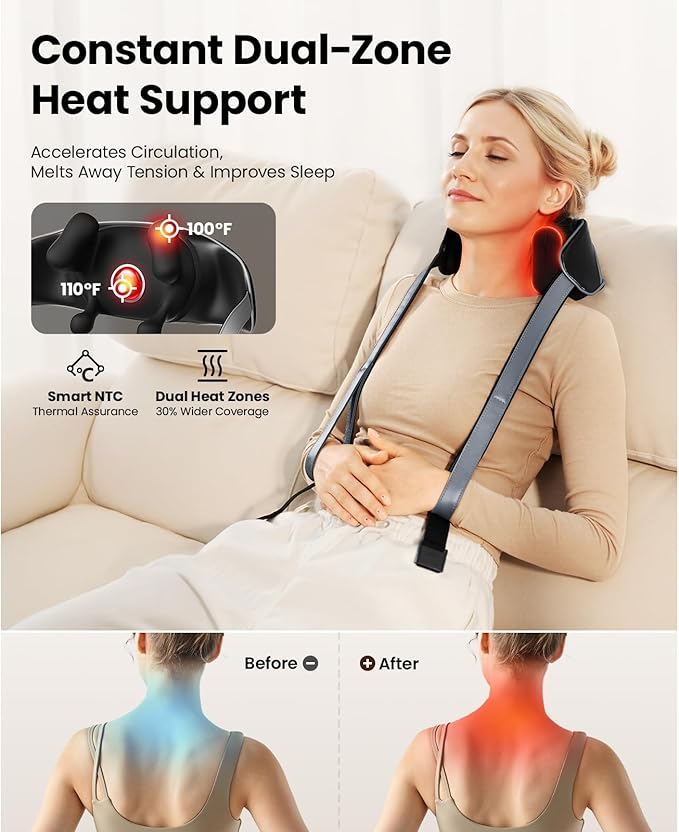 BOB AND BRAD iNeck Pro Cordless 4D Shiatsu Neck Massager with Heat for Pain Relief, FSA Eligible HSA Deep Tissue Kneading for Neck, Shoulder & Back, 190 Min Long Battery Life, for Office, Travel Gifts