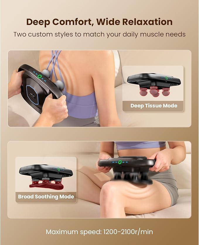 BOB AND BRAD A1 4-Head Massage Gun Deep Tissue, FSA Eligible/HSA Eligible, 4X Pain Relief Efficiency, Replaceable Massager Heads & Plate, Electric Percussion Massage Gun Tool for Back, Leg, Muscle