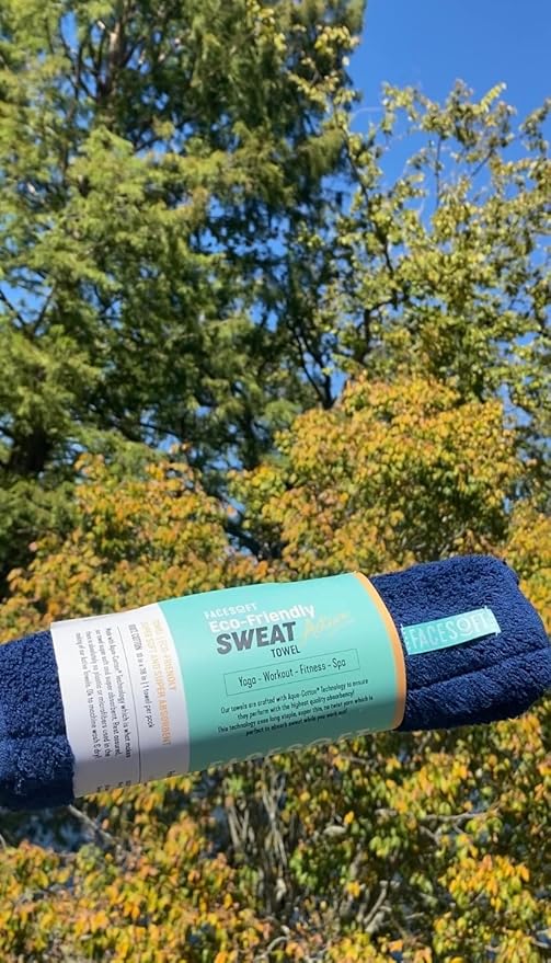 FACESOFT Eco Friendly Gym Towel for Working Out - Soft and Absorbent Cotton Exercise - No Synthetic Microfibers or Plastics - Sweat Towel for Gym, Fitness, Sports, Yoga - Navy - 1 Pc