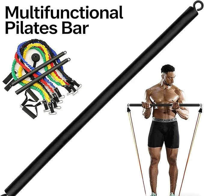 Pilates Bar Resistance Bar, Portable Steel Body Sculpting Stick for Home Yoga & Workout, Adjustable 2 or 3 Section Tension Rods for Strength Training