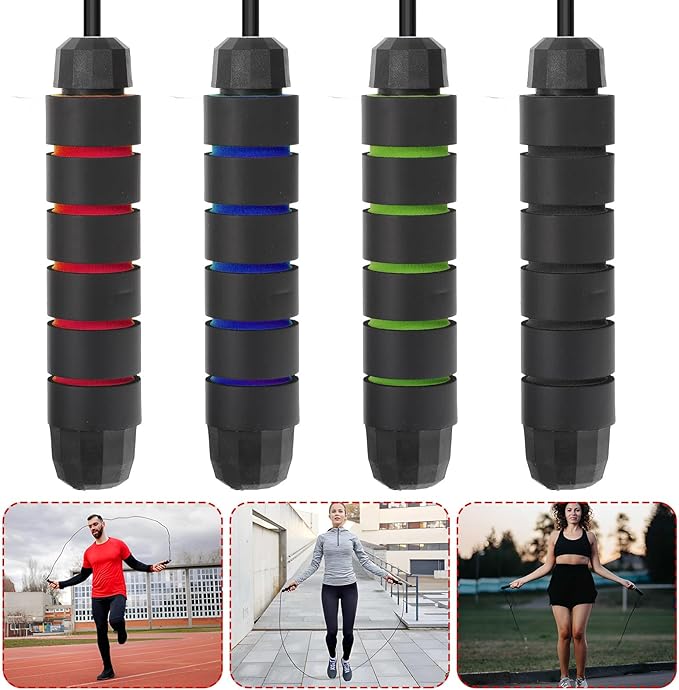 20 Pack Weighted Jump Ropes with Steel Cable - Tangle-Free Speed Skipping Ropes with Comfortable Foam Handles for Fitness Workouts, Gym Training, Home Exercise (Red, Blue, Black, Green)