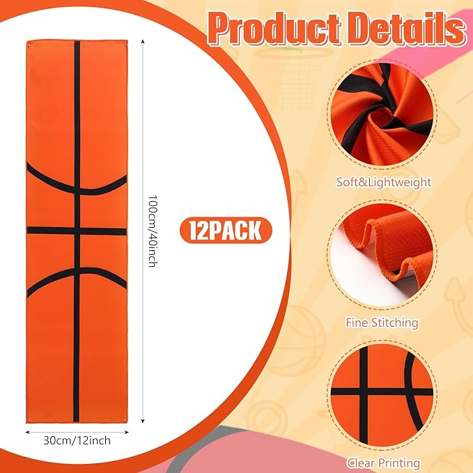 12 Pcs Cooling Towel Baseball Football Basketball Breathable Chilly Softball Soccer Ice Towel, 40"x12" Tennis Microfiber Accessories for Player