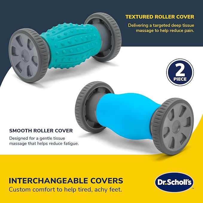 Dr. Scholl’s 2-in-1 Foot Massage Roller with Interchangeable Massage Heads, Versatile Deep Tissue Massager for Feet, Calves, and Legs