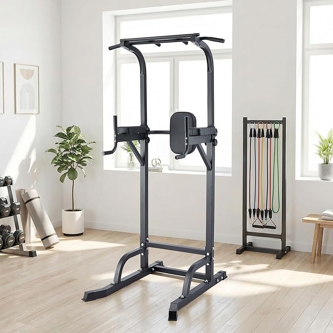 Multifunction Pull Up Bar Dip Station for Home Gym, Adjustable Height Power Tower, 880LBS Capacity Strength Training Equipment for Full Body Workout, Indoor Fitness Chin Up Bar for Men Women