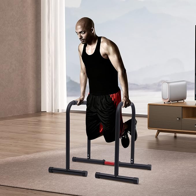Adjustable Dip Bar- 440lbs Dip Station Portable Functional Fitness Bar, Heavy Duty Dip Stand Body Press Bar Parallette Exercise Bar Workout Equalizer for Home Workout