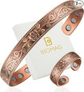 BioMag Copper Bracelet & Ring for Women, 99.99% Pure Copper Magnetic Bracelet Lymphatic Drainage Rings with 3500 Gauss Magnets, Adjustable & Flower Pattern