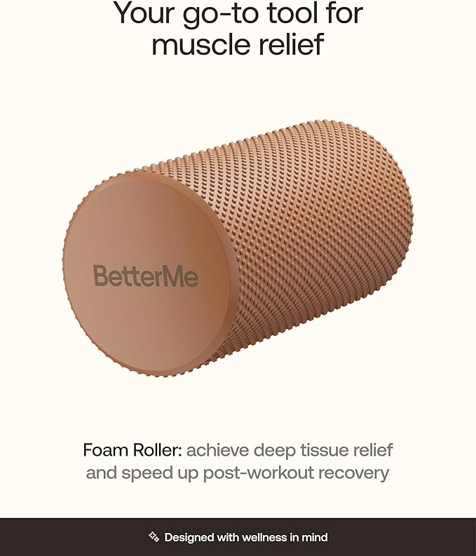 BetterMe Foam Roller for Muscle Recovery – High Density Exercise Roller for Back &Legs – Deep Tissue Massage Roller for Tension, Relief & Stretching (Mocha)