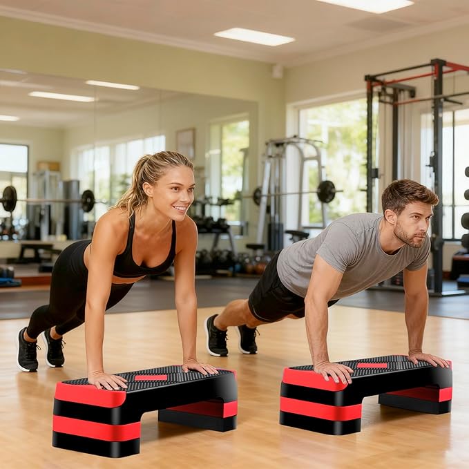 27" Adjustable Exercise Aerobic Step Platform with Stackable Risers – 3 Levels (4", 6", 8") – Workout Stepper for Home Gym, Fitness & Physical Therapy Training