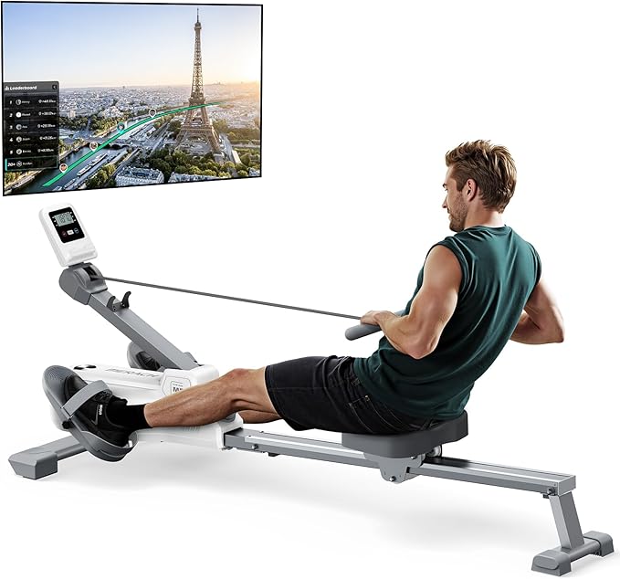 MERACH Foldable Rowing Machines for Home, Magnetic Rowing Machine with 16-Level, Compact Row Saves 20% Space, 350 LBS Load Capacity, Free MERACH App and 1000+ Champion Coaching Course & Games