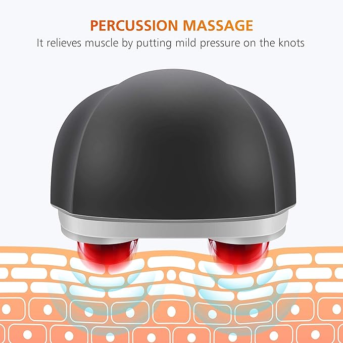 Snailax Cordless Handheld Back Massager with Heat, Deep Tissue Percussion Massager, 3 Sets of Dual Pivoting Heads,Rechargeable Hand Held Massager for Neck,Back Shoulder,Calf,Legs