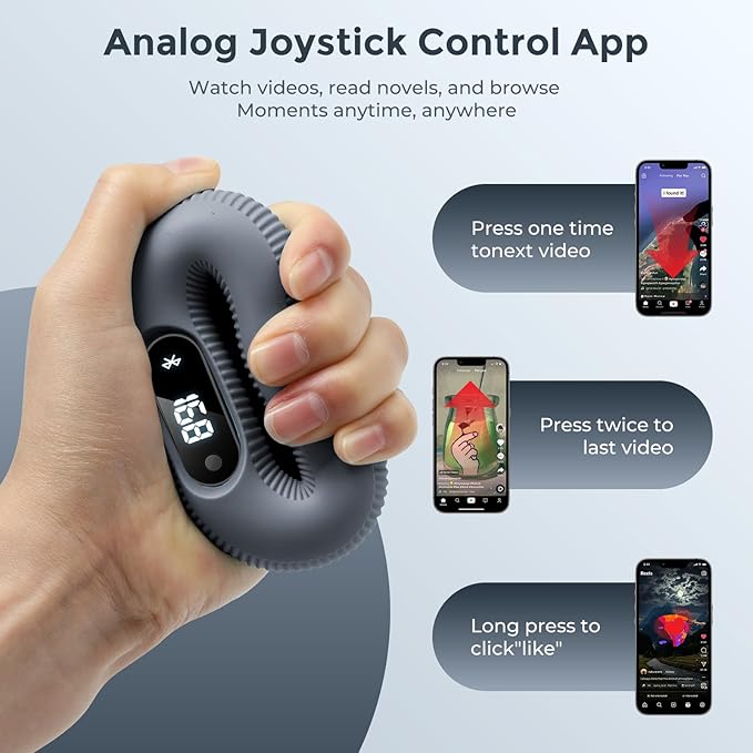 Smart Grip Strength Trainer with Bluetooth App - Squeeze to Control Videos, Play Games & Track Data, Soft Portable Hand Exerciser for Strength, Stress Relief & Rehab