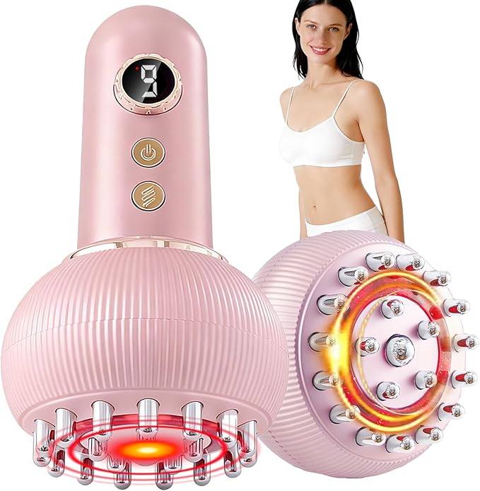 Lymphatic Drainage Massager & Anti Cellulite Massage Tool, Helps Reduce Stretch Marks & Cellulite, for Legs, Arms & Belly, Body Sculpting Machine with Microcurrent, Light, Heat & Vibration (Pink)
