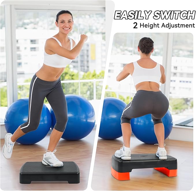 18" Aerobic Exercise Step Platform, Lightweight Portable Step Up Platform Trainer, Adjustable Height 3.9”5.9” for Home Gym