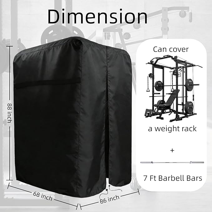 Gym Rack Cover with Waterproof Zipper, Protective Cover for Squat Rack/Weight Lifting Rack/Home Gym Workout Equipment-Indoor or Outdoor