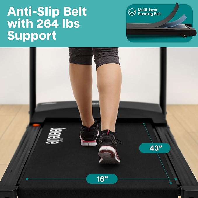 SereneLife Treadmills for Home with 13% Manual Incline Treadmill, 3.5HP - Compact Digital Portable Foldable Treadmill with Speakers, Bluetooth, App Sync, Heart Rate Monitor, for Walking, Running, Gym
