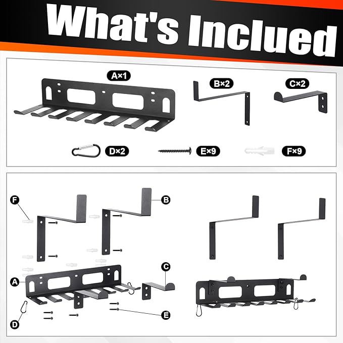 Novabright Gym Storage Rack Resistance Band Rack Multi Purpose Wall Mount for Home 8 Hook Wall Hanger Display with 4 Adjustable Hooks for Gym Equipment, Exercise Bands, Lifting Belts and Jump Ropes